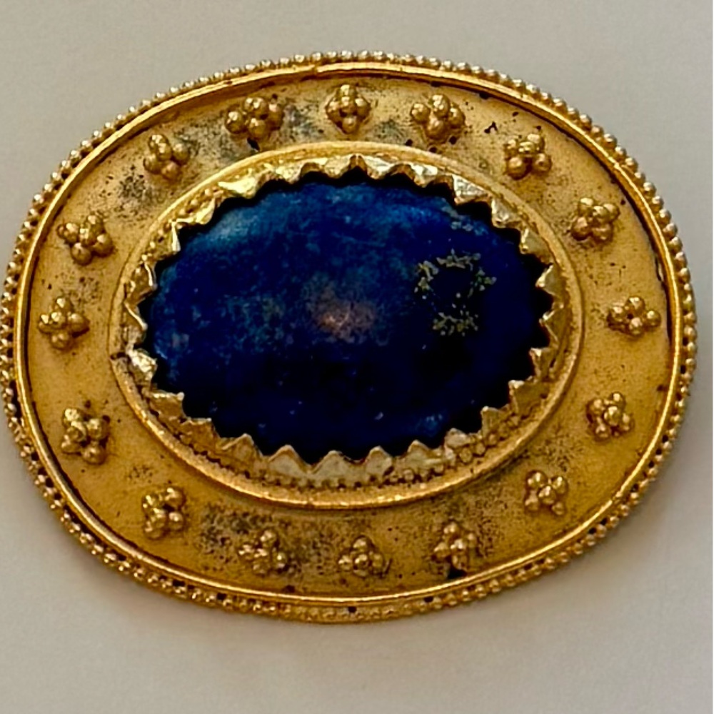 Vintage Signed Lapis Lazuli 24k Gold Plated Brooch Pin WAG Walters Art Gallery